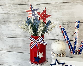 Patriotic tiered tray decor, fourth of jury tiered tray, patriotic jars, American flag decor, red white and blue, Americana decor, USA decor