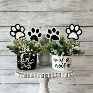 Dog tiered tray decor, dog themed home decor, mini floral arrangement, dog mom, dog lover, gift for dog owner, dog mini decor, pet decor