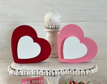Valentine's Day Tiered Tay Decor, Free standing Wood Hearts, Valentine's Day Home Decor, Tiered Tray Decor, Farmhouse decor, Heart decor,