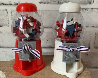 mini gumball machine, patriotic tiered tray decor. July 4th tiered tray decor, , americana home decor, USA decor, red white & blue