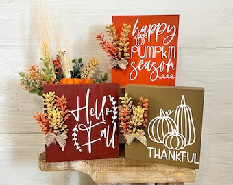 Fall tiered tray decor, Fall wood mini signs, Fall home decor, farmhouse tiered tray, Fall leaf decor, fall hutch decor, fall shelf signs