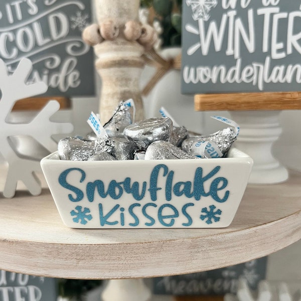 Christmas tiered tray, Winter tiered tray decor, Snowflake kisses, christmas tiered tray candy dish, winter home decor, snowflake decor