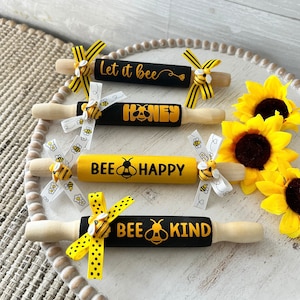 Mini rolling pin for tiered tray, honey bee home decor, bumble bee tiered tray decor, Summer tiered tray, spring tiered tray, honey decor