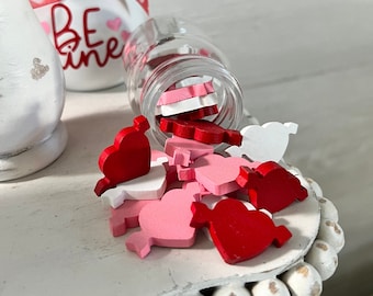 1-3/8'' Painted mini hearts, Valentines Day vase filler, Valentine's day tiered tray decor, gumball machine filler, wood hearts for crafts
