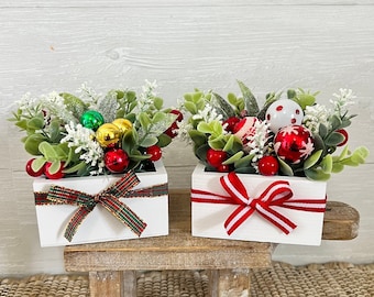Christmas tiered Tray decor, Christmas mini floral arrangement, Winter tiered tray, Christmas home decor, Christmas mini florals