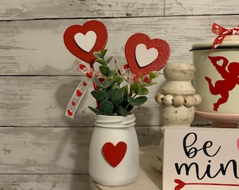 Valentine's Day Tiered Tay Decor, Wood Hearts, Valentine's Day Home Decor, Tiered Tray Decor, Valentine florals, Wood Conversation Hearts