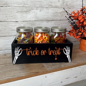 Bonbons/collations en bois Trick or Treat, boîte de bonbons en bois d'Halloween, décoration d'Halloween pour la maison, barre chocolatée d'Halloween, pièce maîtresse de bonbons d'Halloween