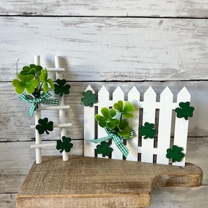 St Patrick&#39;s Day Tiered Tray Decor, Tiered Tray Accessories, Mini Ladder, Mini Fence, St Patrick&#39;s Day home decor, shamrock decor, clovers