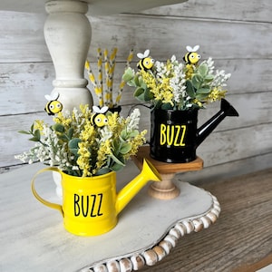 bumble bee tiered tray decor, mini watering can for tiered tray, bee decor, summer tiered tray decor, honey bee decor, bumble bee decor