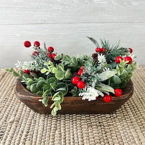 Wood Dough bowl, dough bowl filler, Christmas home decor, farmhouse home decor, winter decor, dough bowl centerpiece, table centerpiece