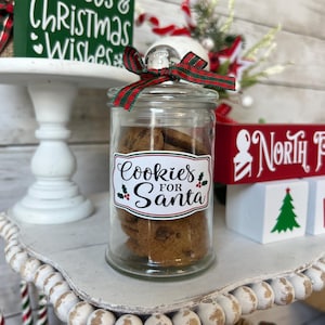 Christmas tiered tray decor, cookies for santa, mini Christmas apocrathy jars, christmas home decor, mini Christmas decor, santa decor