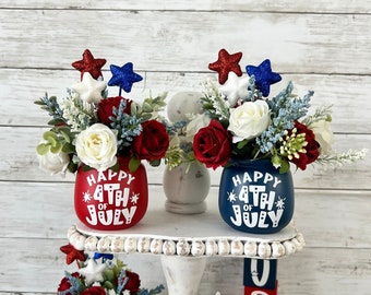 Patriotic tiered tray decor, fourth of july tray, patriotic florals, American flag decor, red white and blue, Americana decor, USA decor