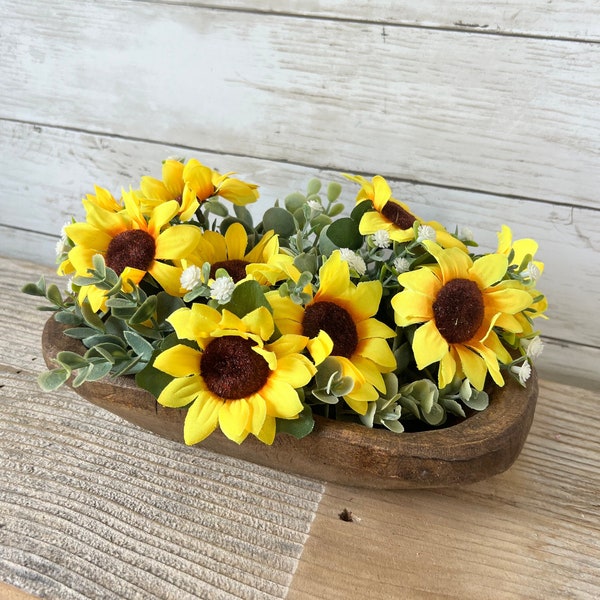 Wood Dough bowl, sunflower dough bowl filler, sunflower home decor, farmhouse home decor, summer decor, sunflower dough bowl centerpiece