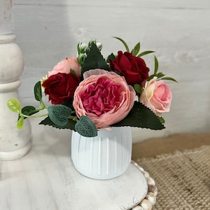 Valentine's Day tiered Tray mini floral arrangement, tiered tray decor, mini vases, tiered tray greenery, Valentine tiered tray decor, roses