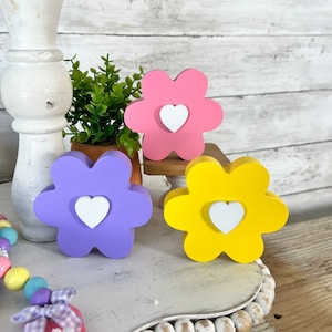 Wood flowers, Spring Tiered Tray Decor, Spring Home Decor, Spring wood flowers, Farmhouse tiered tray decor, Spring shelf sitter, easter