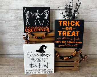 7x7 Halloween wood sign, Halloween tiered tray decor, Halloween home decor, halloween shelf/mantle decor, freestanding halloween wood signs
