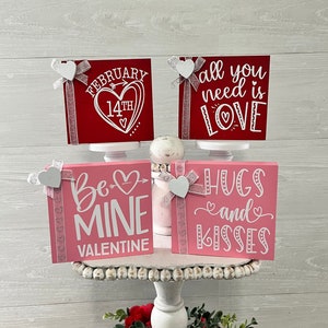Valentine tiered tray decor, Valentine&#39;s Day mini signs, Valentine home decor, Happy Valentines Day, Wood Valentine sign, Wood heart decor
