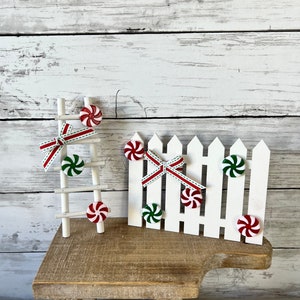 Christmas Tiered Tray Decor, Tiered Tray Accessories, Mini Ladder, Mini Fence, Christmas home decor, Peppermint decor, Candy cane decor