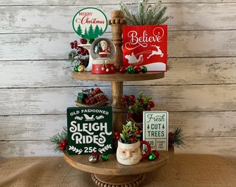 Christmas Tiered Tray Decor, Farmhouse Tiered Tray Decor Bundle, Christmas mini wood signs, Winter Tiered Tray, Christmas Home Decor