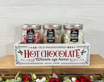 Hot Chocolate bar, Hot cocoa bar box, hot cocoa bar box and jars, hot cocoa station, hot cocoa decor, hot cocoa gift, christmas decor