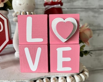 Valentine's Day Tiered Tray Decor, Valentines mini blocks, Love decor, Valentine signs, Valentine shelf sitter, home decor, Red and pink