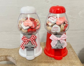 mini gumball machine for tiered tray, Valentines Day tiered tray decor, Valentines mini gumball machine, Valentines day home decor, hearts