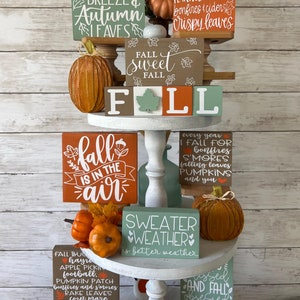 Fall tiered tray decor bundle, pumpkin tiered tray, fall tiered tray signs, orange and blue fall decor, fall mini signs, fall home decor
