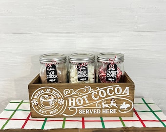Hot Chocolate bar, Hot cocoa bar box, hot cocoa bar box and jars, hot cocoa station, hot cocoa decor, hot cocoa gift, christmas decor