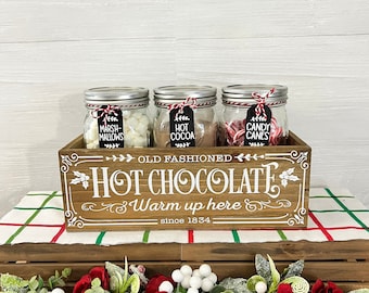 Hot Chocolate bar, Hot cocoa bar box, hot cocoa bar box and jars, hot cocoa station, hot cocoa decor, hot cocoa gift, christmas decor