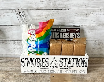 S'mores Station, S'mores station wood box, S'mores wood tray, S'mores box, S'mores wood caddy, S'mores supply box, wedding s'mores decor