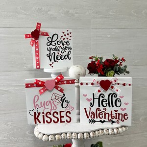 Valentine tiered tray decor, Valentine&#39;s Day mini signs, Valentine home decor, Happy Valentines Day, Wood Valentine sign, Wood heart decor