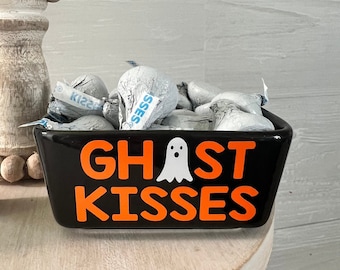 Halloween tiered tray decor, halloween candy dish, ghost  kisses, spooky decor, Halloween home decor, fall tiered tray decor, ghost decor