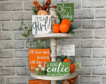 Baby girl Tiered tray decor, A cutie is on the way decor, baby shower decor, farmhouse tiered tray, it's a girl decorations, baby girl decor