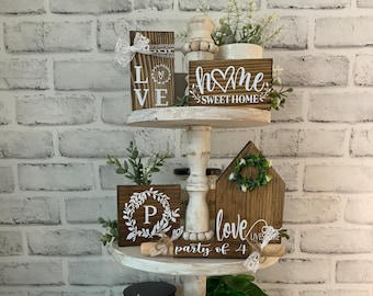 farmhouse tiered tray decor | tiered tray decor bundle | Personalized home decor | Family Name | This is us | Home | Mini Rolling Pin