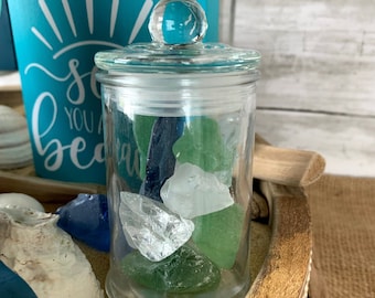 sea glass decor, mini jar of sea glass, beach tiered tray decor, coastal decor,  beach decor, summer tiered tray decor, tiered tray decor