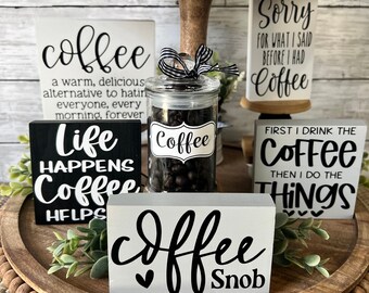 Coffee Tiered Tray Decor, Tiered Tray, Mini wood signs, Coffee Decor, Coffee Bar Decor, Coffee home decor, coffee addict, coffee lover, java