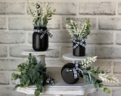 Tiered Tray mini floral arrangement- Set of 4, Rustic farmhouse home decor, mini vases, tiered tray greenery, eucalyptus, tiered tray decor
