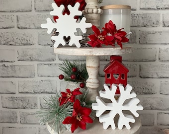 Wooden Snowflake, Christmas Tiered Tray Decor, Winter Tiered Tray Decor, christmas mantle decor, winter home decor, Christmas home decor