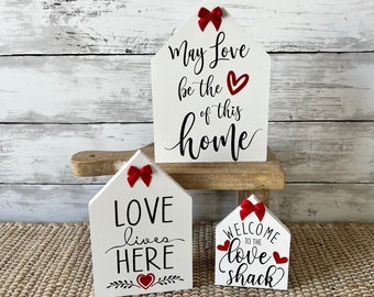 Valentine tiered tray decor, Valentine's Day mini signs, Valentine home decor, Happy Valentines Day, Wood mini house for Valentines Day