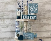 baby boy tiered tray decor, farmhouse tiered tray decor, tiered tray decor bundle, baby shower decor, mini gumball machine, it 39 s a boy, baby