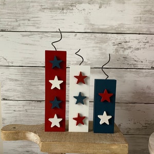 Wood Fireworks, Set of 3, Patriotic Tiered Tray Decor, Patriotic Home Decor, July 4th, Shelf Decor, Americana Decor, wood firecrackers