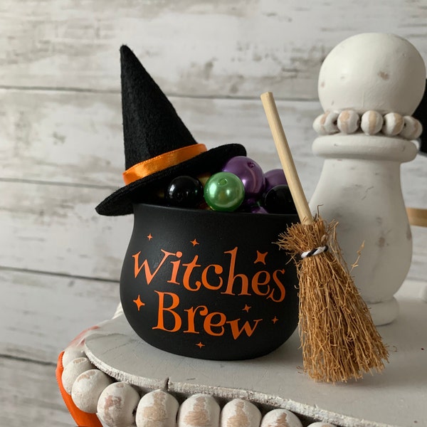 Halloween Tiered Tray Decor, Witches Brew, Witch tiered tray, Halloween home decor, mini witches cauldron, witch broom,