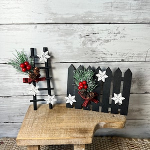 Christmas Tiered Tray Decor, Tiered Tray Accessories, Mini Ladder, Mini Fence, Christmas home decor, Peppermint decor, Candy cane decor