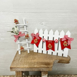 Christmas Tiered Tray Decor, gingerbread Tiered Tray decor, gingerbread man Mini Ladder, Mini Fence, Christmas home decor, Gingerbread decor