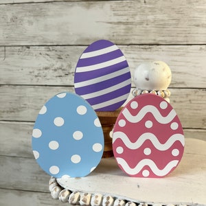 Mini wood Easter eggs, set of 3, Easter Tiered Tray Decor, Easter Egg Decor, Tiered Tray decor, Home Decor, Tiered Tray signs, Easter Signs