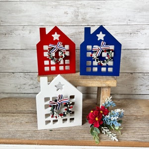 Patriotic tiered tray decor, July 4 tiered tray decor, Patriotic home decor, Memorial Day Decor, wood house for tiered tray, USA decor