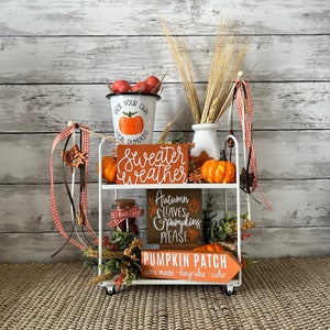 Mini Utility Cart and decor, 13 piece set,  Cart included!, fall tiered tray decor, fall home decor, fall mini signs, fall mini decoration