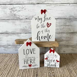 Valentine tiered tray decor, Valentine&#39;s Day mini signs, Valentine home decor, Happy Valentines Day, Wood mini house for Valentines Day