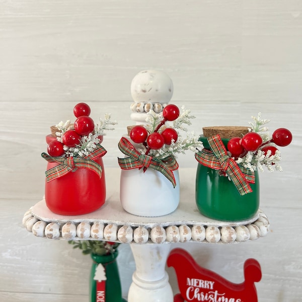 christmas tiered tray decor, christmas mini jar for tiered tray, christmas home decor, holiday tiered tray, christmas florals, christmas