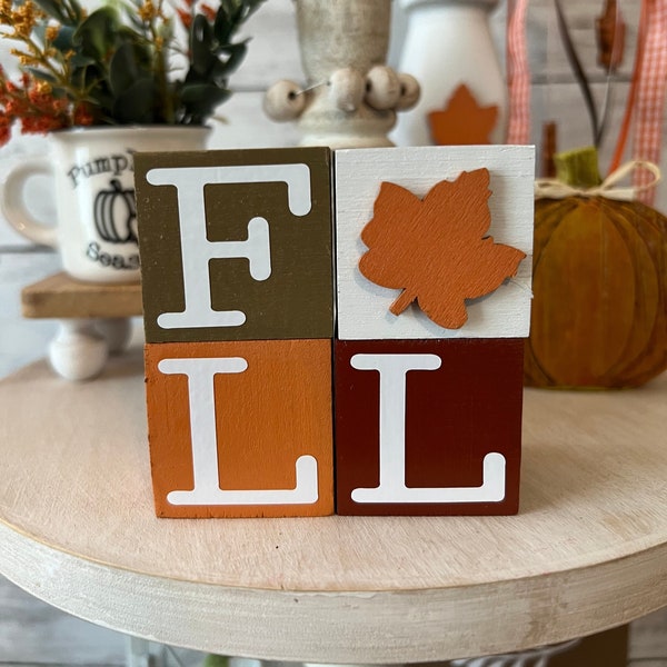 Fall tiered tray decor, Fall wood blocks, Fall home decor, Fall farmhouse tiered tray, Fall leaf decor, fall hutch decor, fall mini signs